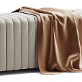 Elegant Modern Sofa Bench With Gray Fabric Brown Blanket Woven Base And Metal Accents