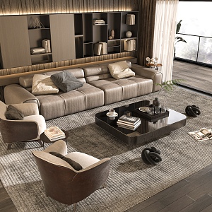 Home Living Room Sofa Coffee Table Combination Multi-person Sofa Leisure Chair Jewelry Ornaments 3d model