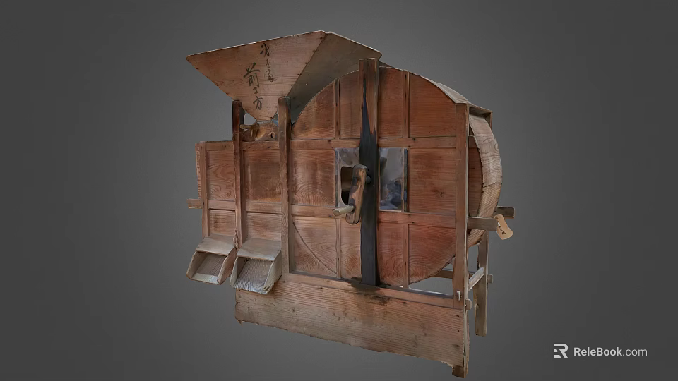 Traditional Wooden Agricultural Equipment With Circular Separation Mechanism And Feeding Inlet For Grain Processing 3d model 