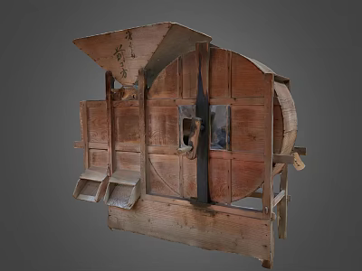 Traditional Wooden Agricultural Equipment With Circular Separation Mechanism And Feeding Inlet For Grain Processing 3d model