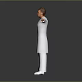 Game Movie Character In White Doctor Coat With Arms Outstretched On Gray Background