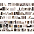 Various Books And Magazines Arranged On Shelves With Decorative Items 3d model