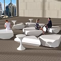 Modern Public Chairs With Geometric Shape In Indoor Space Featuring Large Windows 3d model
