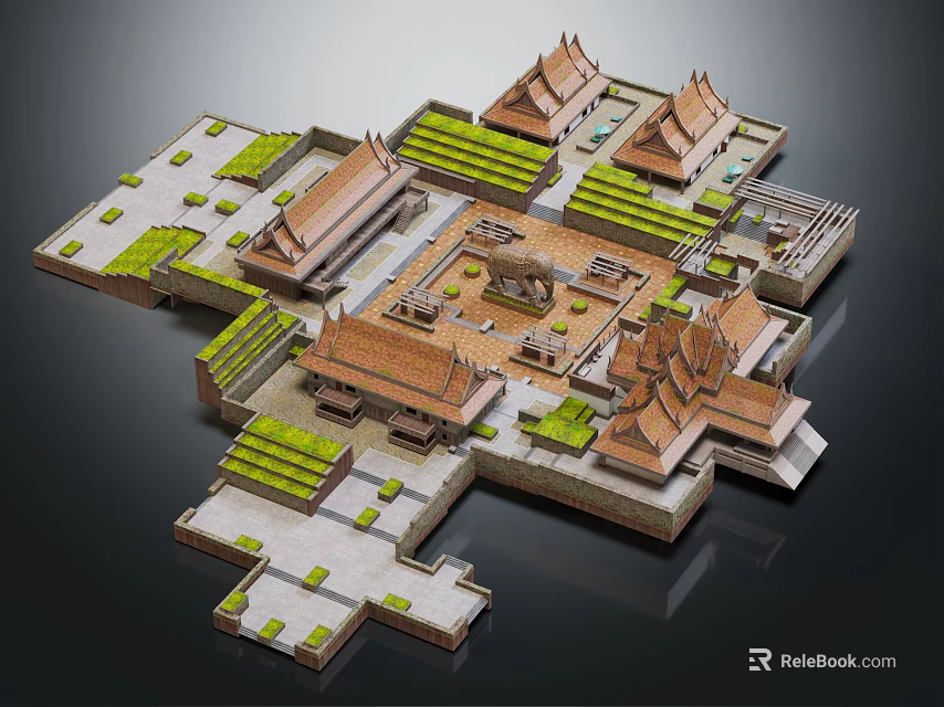 Ancient Chinese Courtyard Architecture Model With Traditional Roofs And Tile Details 3d model 