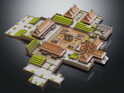 Ancient Chinese Courtyard Architecture Model With Traditional Roofs And Tile Details 3d model