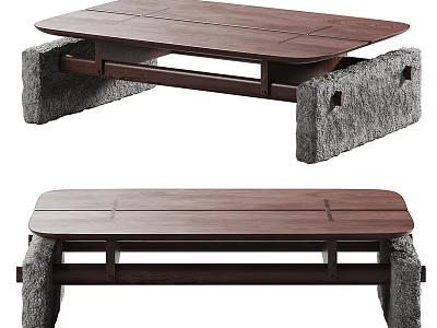 Modern Coffee Table With Wooden Tabletop And Stone Legs For Living Room 3d model