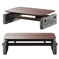 Modern Coffee Table With Wooden Tabletop And Stone Legs For Living Room