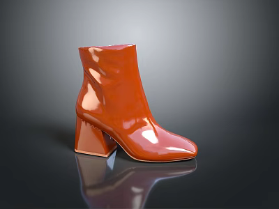 Stylish Red Patent Leather Ankle Boots With Block Heel For Daily Wear 3d model
