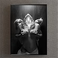 Black and White Female Angel Figure Painting Featuring Head Tilted Upward And Feathered Wings