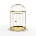 Decorative Golden Metal Birdcage With Dome Structure Base And Internal Perch 3d model