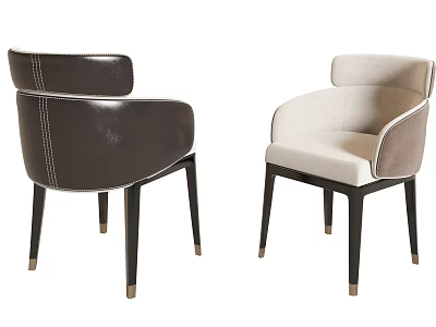 Modern Leisure Chair Brown Leather Beige Fabric with Armrests Dark Wooden Legs Gold Accents 3d model