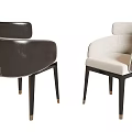 Modern Leisure Chair Brown Leather Beige Fabric with Armrests Dark Wooden Legs Gold Accents