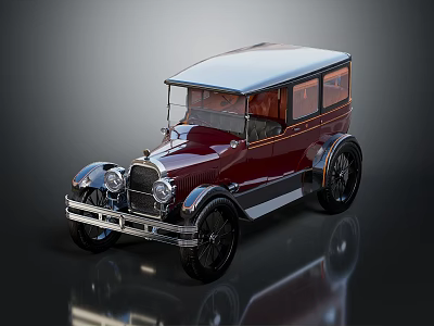 Vintage Classic Red And Black Car With Light Colored Roof And Large Wheels 3d model