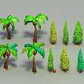 Cartoon Style 3D Tree Models With Palm And Conical Trees For Animated Scenery 3d model