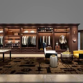 Elegant Clothing Store Interior With Dark Wooden Walls Display Shelves And Seating Area