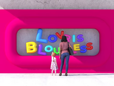 Photo Spot With Pink Background And Colorful LOVE IS BLOOMING Letters For Adult And Child 3d model