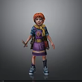 Woman With Red Hair In Purple Dress Blue Top Scarf And Holding Knife