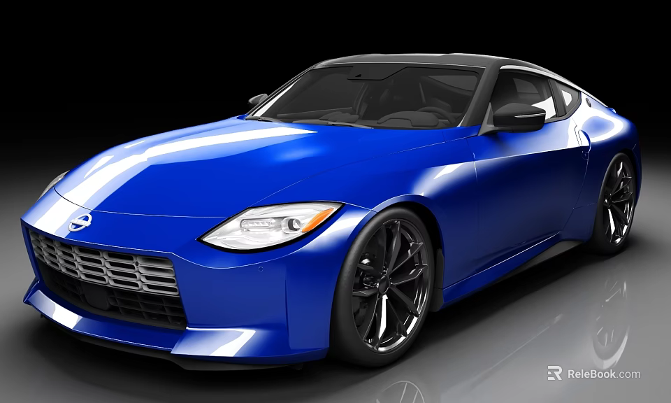 Blue Nissan Sports Coupe With Sleek Exterior And Black Alloy Wheels 3d model 