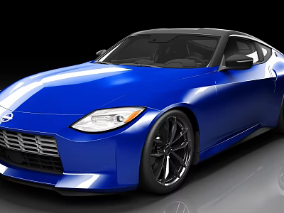 Blue Nissan Sports Coupe With Sleek Exterior And Black Alloy Wheels 3d model