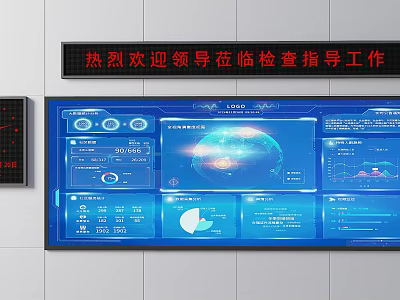 Command Center Interior Featuring LED Welcome Display And Data Monitoring Screen With Real Time Charts 3d model