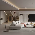 Modern Living Room Interior With Gray Sofa Red Accent Chair Large TV And Coffee Table