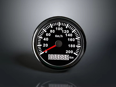 Automotive Speedometer with Km/h Scale Range From 0 to 200 and Mileage Display 88888km 3d model