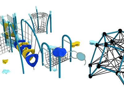 Colorful Playground Equipment Featuring Climbing Nets Slides Swings And Interactive Structures 3d model