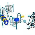 Colorful Playground Equipment Featuring Climbing Nets Slides Swings And Interactive Structures 3d model