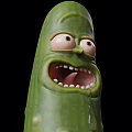 Pickle Rick Character From Rick And Morty With Green Body Large Eyes Open Mouth