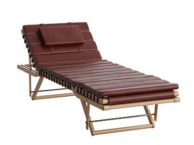 Modern Burgundy Leather Lounge Chair With Gold Metal Frame And Adjustable Backrest 3d model