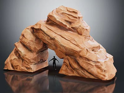 Natural Large Stone Arch Structure With Human Silhouette And Shiny Ground Reflection 3d model