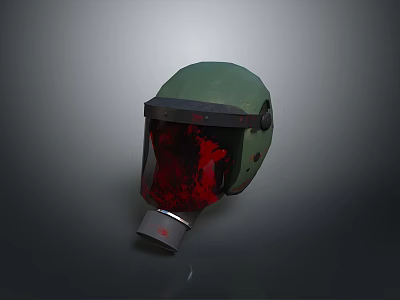 Green Protective Helmet With Transparent Visor Red Stains And Silver Filter 3d model