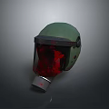 Green Protective Helmet With Transparent Visor Red Stains And Silver Filter