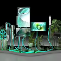 Modern Photo Spot With Neon Lights Digital Screens And Green Plants
