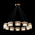 Contemporary Double Ring Chandelier With Brass Frame And Glass Pendant Shades Illuminated