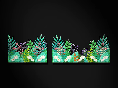 Natural Themed Wall Art With Green Leaves Purple And White Flowers 3d model
