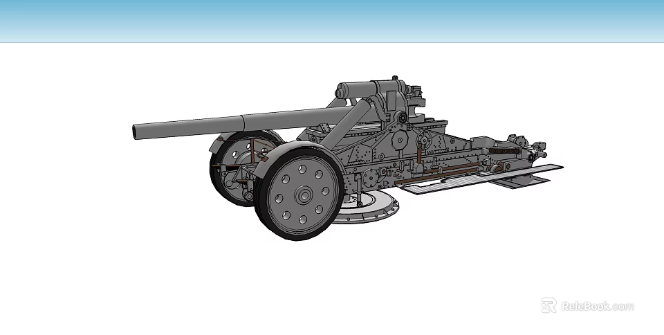 Wheeled Military Cannon Gun Carriage Technical Line Art Drawing Details 3d model 