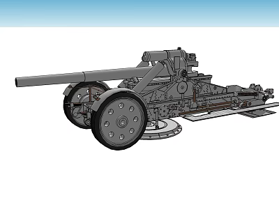 Wheeled Military Cannon Gun Carriage Technical Line Art Drawing Details 3d model