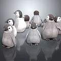 Cute Penguin Stuffed Toys With White And Gray Plush Material Group 3d model