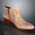 Beige Suede Ankle Boots With Side Zipper And Wooden Heel