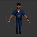 3D Police Officer Character Model in Blue Uniform With Cap and Badge