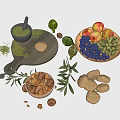 Fresh Assorted Foods With Nuts Fruits Herbs Grapes Olives And Breads