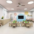 Preschool Classroom Interior With Colorful Seating Toys Bookshelves And Arched Doorways