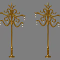 Pair of Golden Ornate Floor Lamps with Elegant Pearl Accents and Decorative Design Details