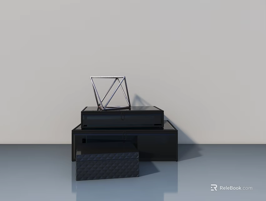 Modern Black Swing Door Design With Geometric Structure And Display Components 3d model 