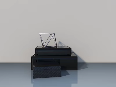 Modern Black Swing Door Design With Geometric Structure And Display Components 3d model