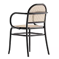 Stylish Modern Leisure Chair With Rattan Weave Seat Backrest And Black Metal Armrest Frame