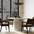 Modern Round Marble Dining Table Set With Matching Chairs And Pendant Light 3d model
