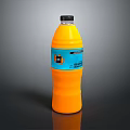 Orange Fruit Drink Bottle With Black Cap And Blue Label On Dark Background