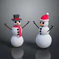 Two Snowmen With Black Top Hat Red Scarf And Santa Hat In Festive Holiday Scene
